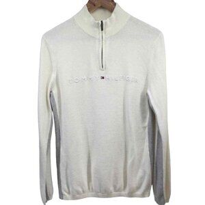 Tommy Hilfiger Cotton 1/4‎ Zip Pullover Sweater L Cream